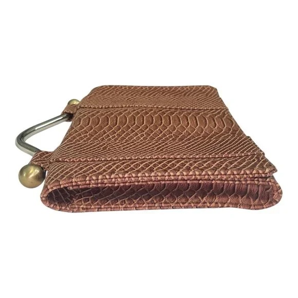 Vintage Zambos & Siega Faux Snakeskin Brown Clutch Bag Metal Handle 13x8x1.5 - Picture 2 of 9